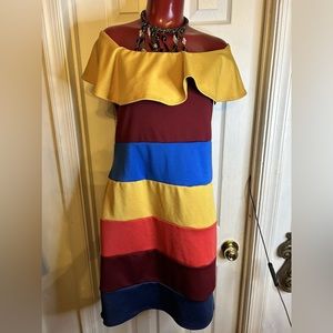 Plus Size 1X Rainbow Off The Shoulder Body-con